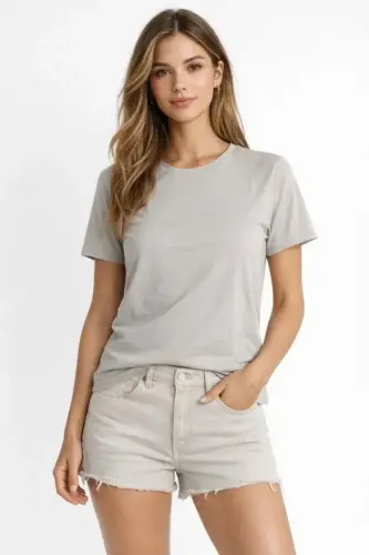 Osy Modal Yumuşak Dokulu Kumaş Bisiklet Yaka T-shirt - Gri - 3