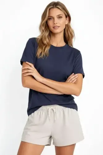 Osy Modal Yumuşak Dokulu Kumaş Bisiklet Yaka T-shirt - İndigo - BÜYÜKBEDENIZ (1)