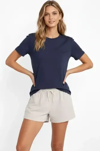 Osy Modal Yumuşak Dokulu Kumaş Bisiklet Yaka T-shirt - İndigo - 3