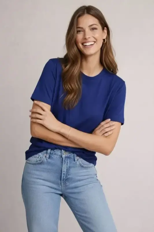 Osy Modal Yumuşak Dokulu Kumaş Bisiklet Yaka T-shirt - Lacivert - BÜYÜKBEDENIZ