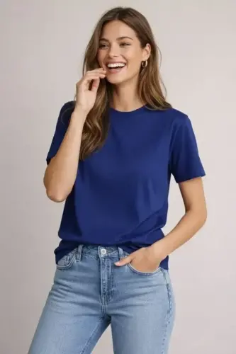 Osy Modal Yumuşak Dokulu Kumaş Bisiklet Yaka T-shirt - Lacivert - BÜYÜKBEDENIZ (1)