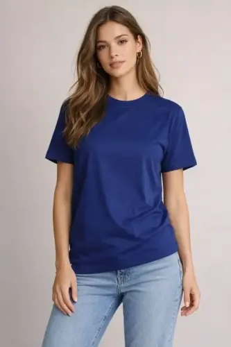 Osy Modal Yumuşak Dokulu Kumaş Bisiklet Yaka T-shirt - Lacivert - 4