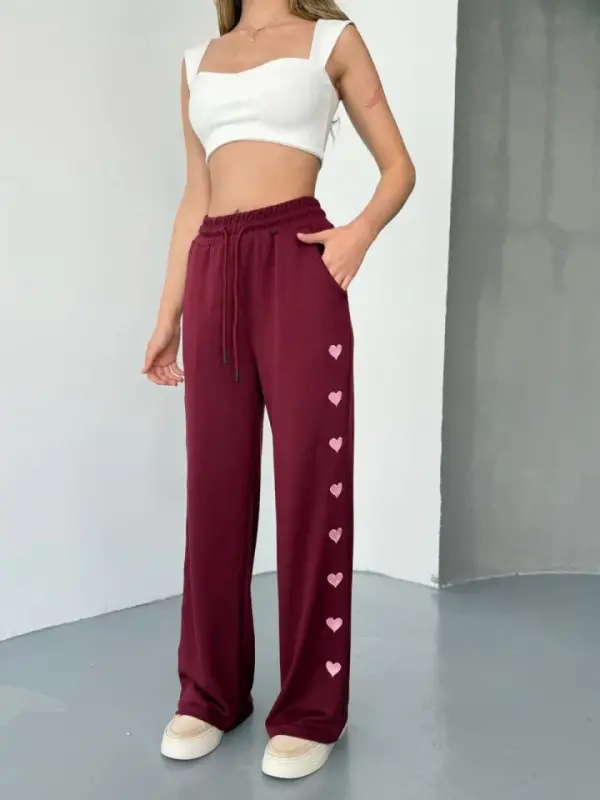 Osy Modal Yumuşak Dokulu Kumaş Nakış Işlemeli Rahat Bol Paça Eşofman Pantalon - Bordo - 2