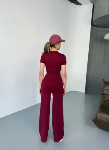 Osy Modal Yumuşak Dokulu Kumaş Nakış Işlemeli Rahat Bol Paça Eşofman Pantalon - Bordo - BÜYÜKBEDENIZ (1)