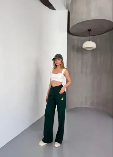 Osy Modal Yumuşak Dokulu Kumaş Nakış Işlemeli Rahat Bol Paça Eşofman Pantalon - Siyah - 3