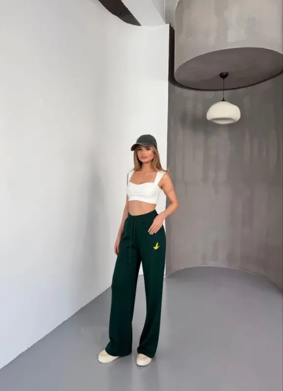 Osy Modal Yumuşak Dokulu Kumaş Nakış Işlemeli Rahat Bol Paça Eşofman Pantalon - Siyah - 3