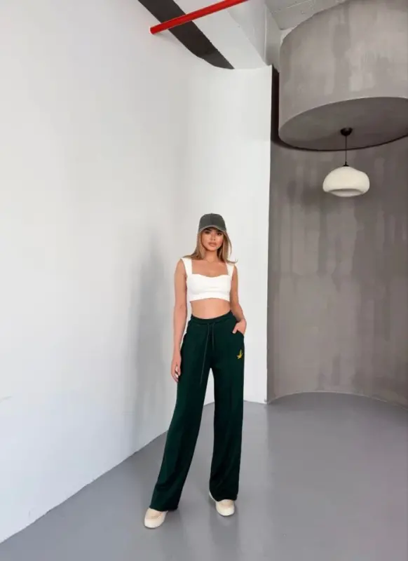 Osy Modal Yumuşak Dokulu Kumaş Nakış Işlemeli Rahat Bol Paça Eşofman Pantalon - Siyah - 4