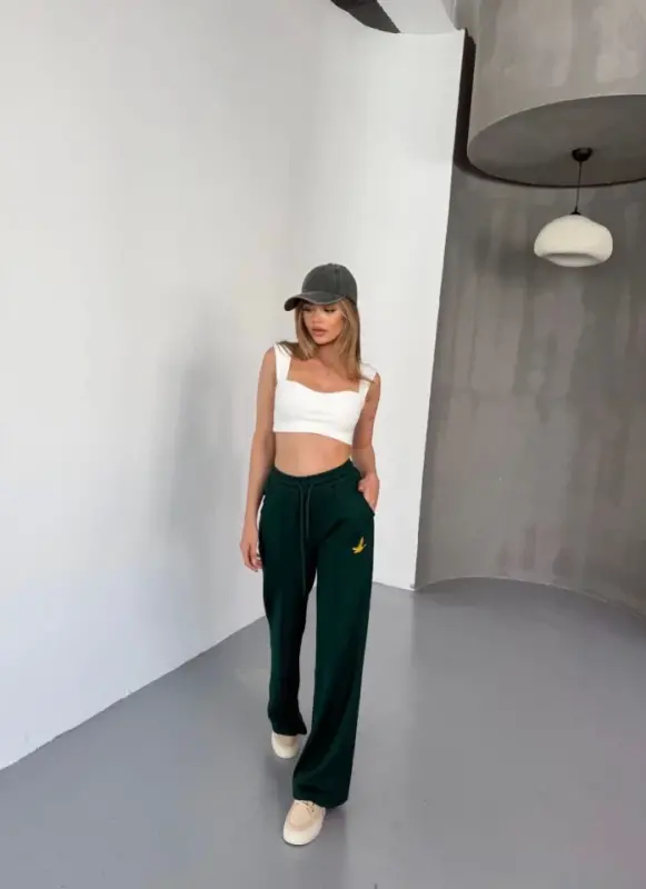 Osy Modal Yumuşak Dokulu Kumaş Nakış Işlemeli Rahat Bol Paça Eşofman Pantalon - Siyah - BÜYÜKBEDENIZ