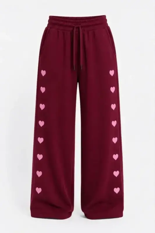 Osy Modal Yumuşak Dokulu Nakışlı Cepli Oversize Bol Paça Eşofman Altı - Bordo - 2