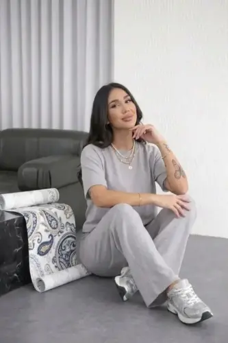 Osy Modal Yumuşak Dokulu Şalaş Oversize İkili Takım Bol Paça Pantolonlu Rahat Günlük Takım - Gri - BÜYÜKBEDENIZ (1)