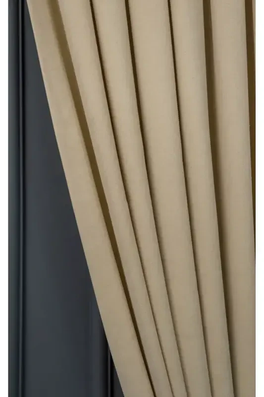 Открытый бежевый однотонный фон занавес, простая строчка без складок, экстрафорная сборка, одностворчатый-открытый бежевый - 4