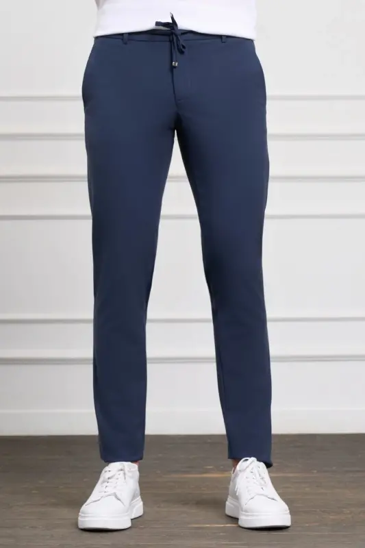 Открытый Светло-синий Slim Fit Узкий Крой Боковые Карманы Шнуровка Джоггеры Мужские Брюки - Светло-синий - MORVEN