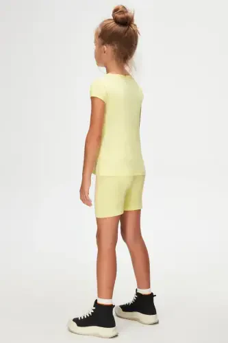 Открытый Желтый Basic Девочка Нулевой Воротник Арбуз Рукав Футболка-IRIS YELLOW - 8