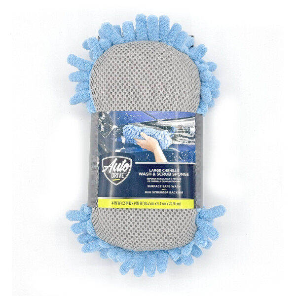 Auto Drive Car Wash Microfiber Sponge, Chenille Pile & Scrubber Back, Blue, 1 piece- - AUTO DRIVE