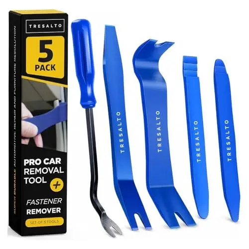 Tresalto Auto Trim Removal Tool Kit - 5 Piece Set for Dash, Door Panel, Clip Remover - Scratch-Resist Nylon Pry Tools for Interior Car Trims Work - Panel Prying Tools Included - Blue 