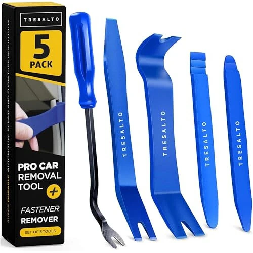 Tresalto Auto Trim Removal Tool Kit - 5 Piece Set for Dash, Door Panel, Clip Remover - Scratch-Resist Nylon Pry Tools for Interior Car Trims Work - Panel Prying Tools Included - Blue - Tresalto
