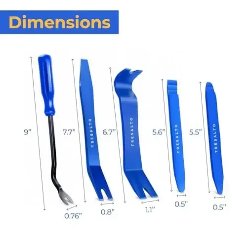 Tresalto Auto Trim Removal Tool Kit - 5 Piece Set for Dash, Door Panel, Clip Remover - Scratch-Resist Nylon Pry Tools for Interior Car Trims Work - Panel Prying Tools Included - Blue - 3
