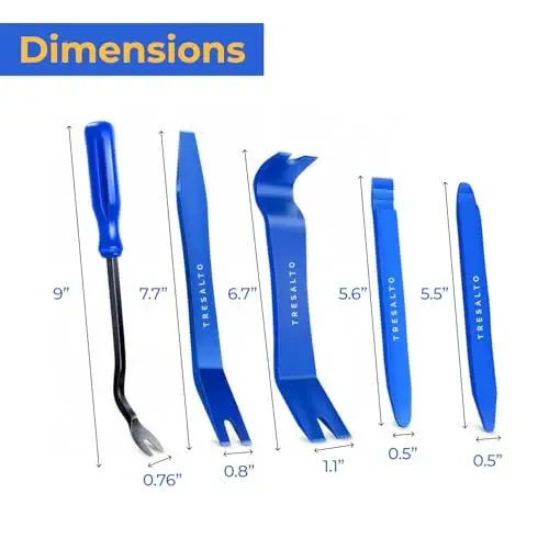 Tresalto Auto Trim Removal Tool Kit - 5 Piece Set for Dash, Door Panel, Clip Remover - Scratch-Resist Nylon Pry Tools for Interior Car Trims Work - Panel Prying Tools Included - Blue - 3