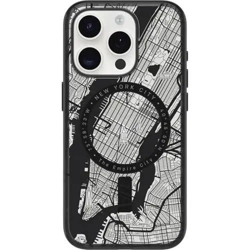 OtterBox Clear Case with Colorful Grip Edge Case for iPhone 15 Pro - New York (Black) | MagSafe Compatible, Scratch-Resistant, Slim Profile, Pocket-Friendly Design, Precision Fit, Drop Protection - 1