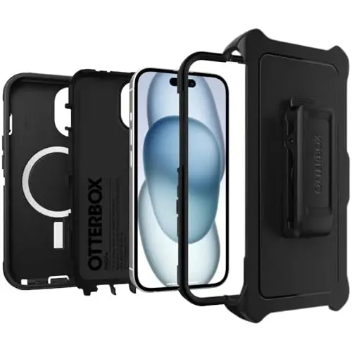 OtterBox iPhone 15, 14, & 13 (Only) - Defender Series MagSafe Case - Black - Built-in Magnets - Screenless - Rugged & Durable - with Port Protection - Holster Clip Included - Non-Retail Packaging - 5