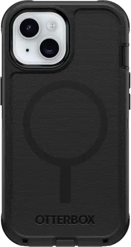 OtterBox iPhone 15, 14, & 13 (Only) - Defender Series MagSafe Case - Black - Built-in Magnets - Screenless - Rugged & Durable - with Port Protection - Holster Clip Included - Non-Retail Packaging - 3