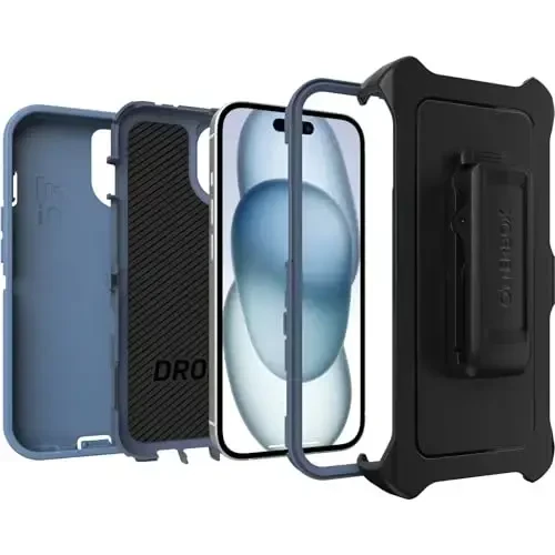 OtterBox IPhone 15 Defender Series Case - BABY BLUE JEANS (Blue), Ekransiz, Bardoshli va mustahkam, Portni himoya qilish bilan, G'ilof qisqichi bilan birga - 4