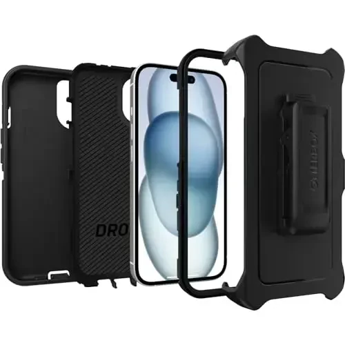 OtterBox iPhone 15, iPhone 14, and iPhone 13 Defender Series Case - Black, screenless, Rugged & Durable, with Port Protection, Includes Holster Clip Kickstand - 3
