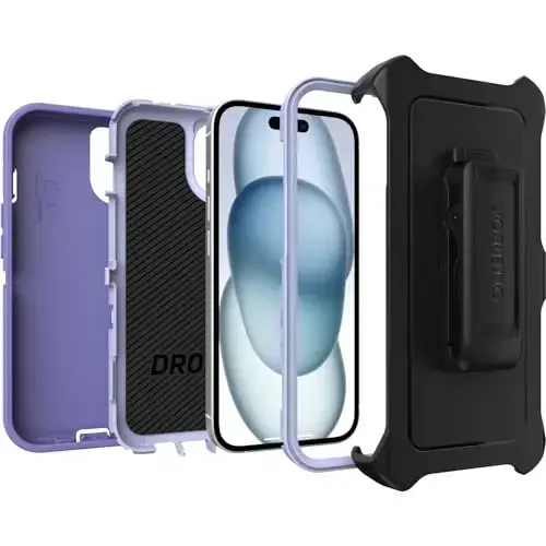 OtterBox iPhone 15, iPhone 14, and iPhone 13 Defender Series Case - Mountain Majesty (Purple), screenless, Rugged & Durable, with Port Protection, Includes Holster Clip Kickstand - 4