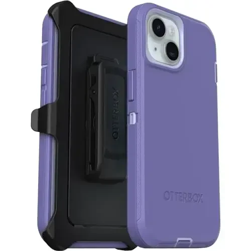 OtterBox iPhone 15, iPhone 14, and iPhone 13 Defender Series Case - Mountain Majesty (Purple), screenless, Rugged & Durable, with Port Protection, Includes Holster Clip Kickstand - 6