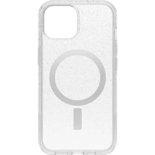 OtterBox iPhone 15, iPhone 14, and iPhone 13 Symmetry Series Clear Case - Stardust (Clear/Silver), Snaps to MagSafe, Ultra-Sleek, Raised Edges Protect Camera & Screen - 1
