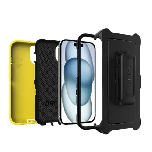 OtterBox iPhone 15, iPhone 14, & iPhone 13 (Faqat) Defender Series Ekransiz G'ilof - Tungi Teskari (Sariq & Qora) - Mustahkam & Chidamli, Port Himoyasi bilan, G'ilof Qisqichi Ichiga Oladi, Chakana O'ram Yo'q - 5