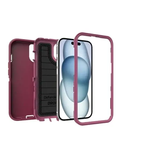 OtterBox iPhone 15, iPhone 14, & iPhone 13 (Faqat) Defender Series G'ilofi - Foxberry (Pushti) - Ekransiz - Mustahkam va Bardoshli - Portni Himoya Qilish bilan - G'ilof Qisqichi Qo'shilgan - Mikroblarga Qarshi Himoya - 5