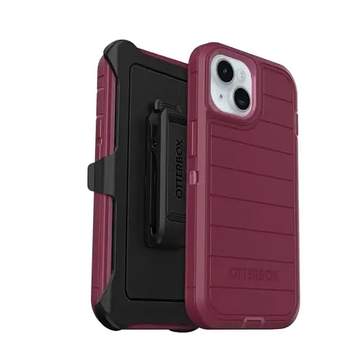 OtterBox iPhone 15, iPhone 14, & iPhone 13 (Faqat) Defender Series G'ilofi - Foxberry (Pushti) - Ekransiz - Mustahkam va Bardoshli - Portni Himoya Qilish bilan - G'ilof Qisqichi Qo'shilgan - Mikroblarga Qarshi Himoya - 6