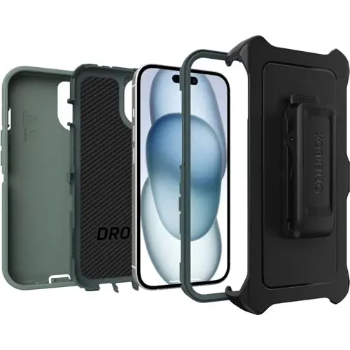 OtterBox iPhone 15, iPhone 14, & iPhone 13 (Faqat) - Defender Series G'ilofi - O'rmon bekchasi (Yashil) - Faqat g'ilof - Ekransiz - Mustahkam va chidamli - Portni himoya qilish bilan - Chakana qadoqsiz - 3
