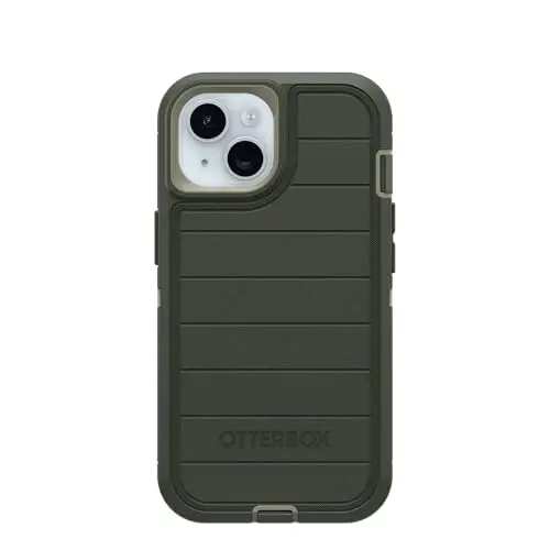 OtterBox iPhone 15, iPhone 14, & iPhone 13 (Only) Defender Series Case - Lichen The Trek (Green) - Rugged & Durable - with Port Protection - Holster Clip Includes - Microbial Defense Protection - OTTERBOX (1)
