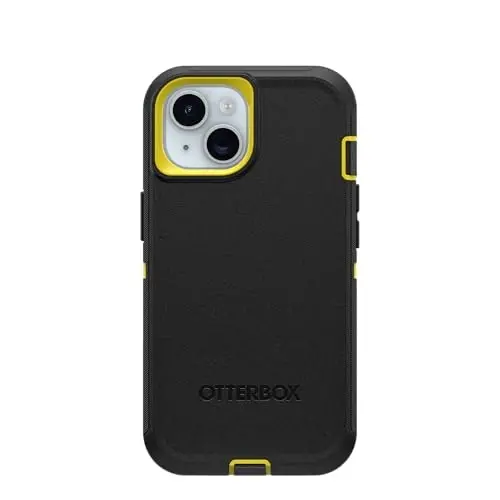 OtterBox iPhone 15, iPhone 14, & iPhone 13 (Only) - Defender Series Screenless Case - Night (Black & Yellow) - Rugged & Durable - with Port Protection - Holster Clip Includes - 3