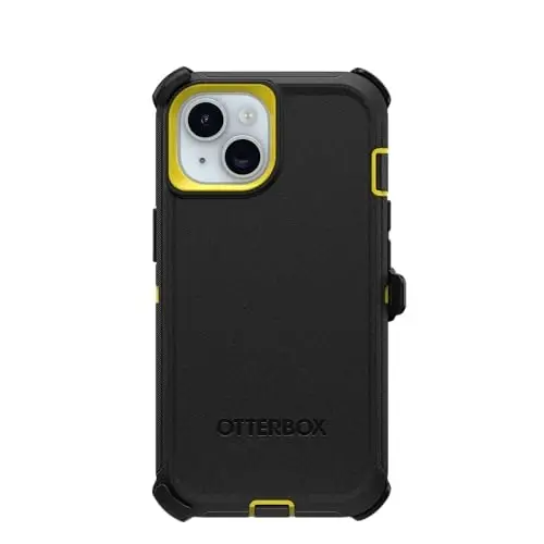 OtterBox iPhone 15, iPhone 14, & iPhone 13 (Only) - Defender Series Screenless Case - Night (Black & Yellow) - Rugged & Durable - with Port Protection - Holster Clip Includes - 6