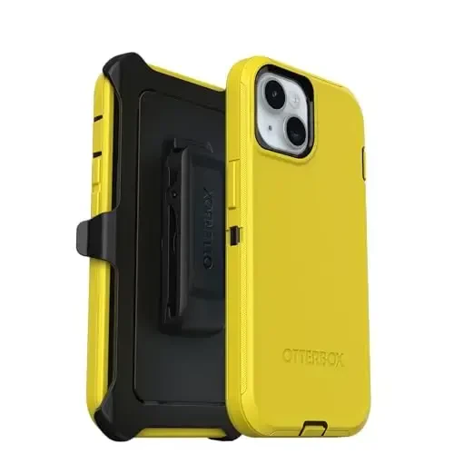 OtterBox iPhone 15, iPhone 14, & iPhone 13 (Only) Defender Series Screenless Case - Night Reverse (Yellow & Black) - Rugged & Durable, with Port Protection, Holster Clip Includes, Non-Retail Packaging - 1