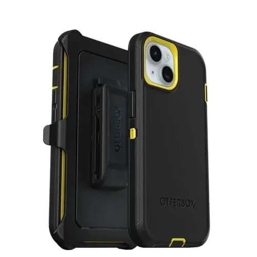 OtterBox iPhone 15, iPhone 14, & iPhone 13 (Only) - Defender Series Screenless Case - Night (Black & Yellow) - Rugged & Durable - with Port Protection - Holster Clip Includes - 1