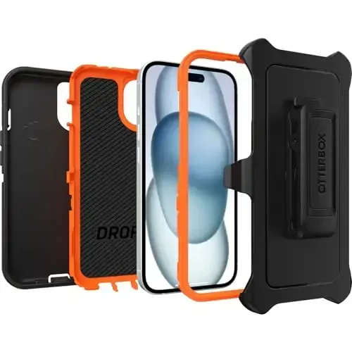 OtterBox iPhone 15, iPhone 14 va iPhone 13 Defender Series Case - Realtree Edge (Blaze Orange/Black/RT Edge), Rugged & Durable, Port Protection bilan, Holster Clip Kickstand bilan birga - 4