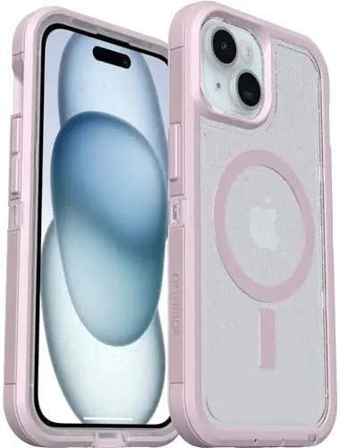 OtterBox iPhone 15, iPhone 14 va iPhone 13 Defender Series XT Case bilan MagSafe, Ekransiz, Qo'pol - Chakana qadoqlashsiz - Toza/Yulduz changi/Pushti 