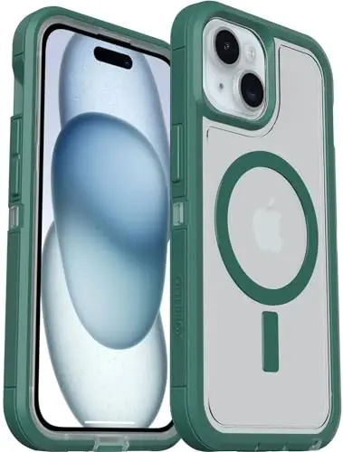 OtterBox iPhone 15, iPhone 14 va iPhone 13 Defender Series XT Case with MagSafe, Ekransiz, Mustahkam - Chakana savdo qutisi bo'lmagan - Shaffof/Yashil - 1