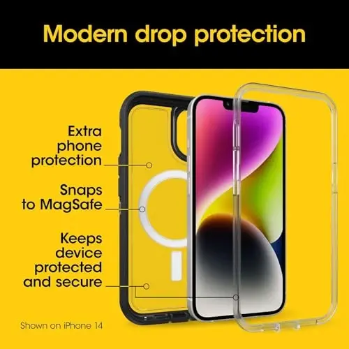 OtterBox iPhone 15, iPhone 14 va iPhone 13 Defender Series XT Case with MagSafe, Ekransiz, Mustahkam - Chakana savdo qutisi bo'lmagan - Shaffof/Yashil - 3