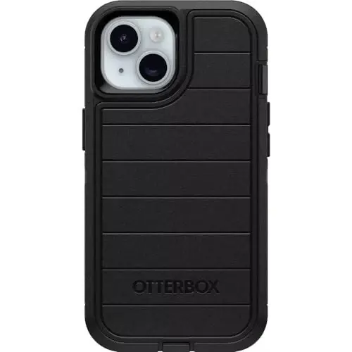 OtterBox iPhone 15, iPhone 14 va iPhone 13 Defender seriyali himoya g'ilofi - Qora, ekransiz, mustahkam va bardoshli, port himoyasi bilan, kamarga taqiladigan ushlagichli. - 6