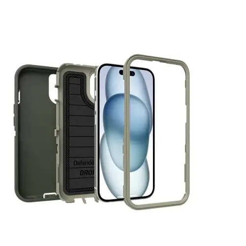 OtterBox iPhone 15, iPhone 14 va iPhone 13 (faqat) Defender Series Case - Lichen The Trek (Yashil) - Bardoshli va chidamli - Port himoyasi bilan - G'ilof qisqichi kiritilgan - Mikroblarga qarshi himoya - 5