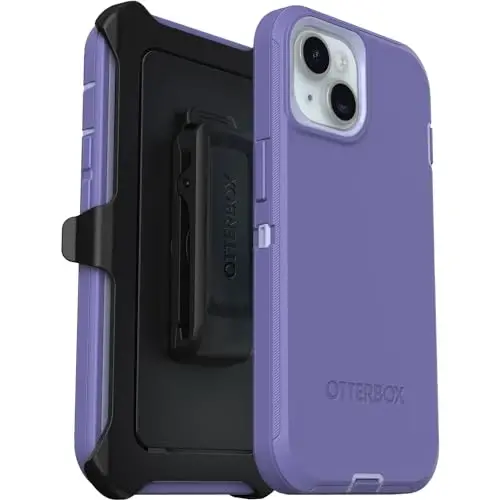 OtterBox iPhone 15, iPhone 14, and iPhone 13 Defender Series Case - Mountain Majesty (Purple), screenless, Rugged & Durable, with Port Protection, Includes Holster Clip Kickstand - 6
