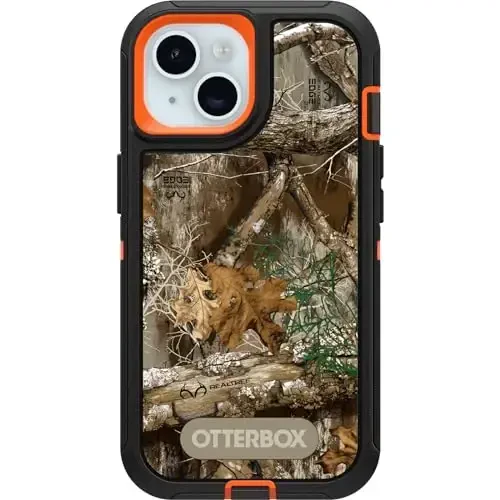 OtterBox iPhone 15, iPhone 14, and iPhone 13 Defender Series Case - Realtree Edge (Blaze Orange/Black/RT Edge), Rugged & Durable, with Port Protection, Includes Holster Clip Kickstand 