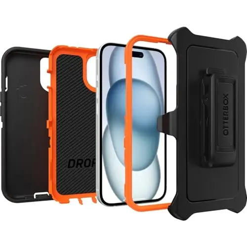 OtterBox iPhone 15, iPhone 14, and iPhone 13 Defender Series Case - Realtree Edge (Blaze Orange/Black/RT Edge), Rugged & Durable, with Port Protection, Includes Holster Clip Kickstand - 4