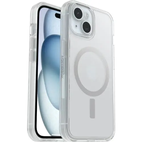 OtterBox iPhone 15, iPhone 14, and iPhone 13 Symmetry Series Clear Case (Clear), snaps to MagSafe, ultra-sleek, raised edges protect camera & screen (ships in polybag) 