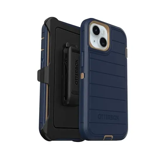 OtterBox iPhone 15, iPhone 14, & iPhone 13 (Only) Defender Series Case - Blue Suede Shoes - Screenless - Rugged & Durable - with Port Protection - Holster Clip Includes - Microbial Defense Protection - 6